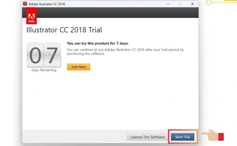 Chọn "Install a trial" rồi nhấn "Next" để tiếp tục cài đặt