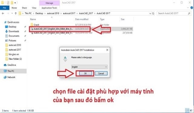 Nhấp đúp vào tệp cài đặt, chọn "Next" để bắt đầu cài Autocad 2017