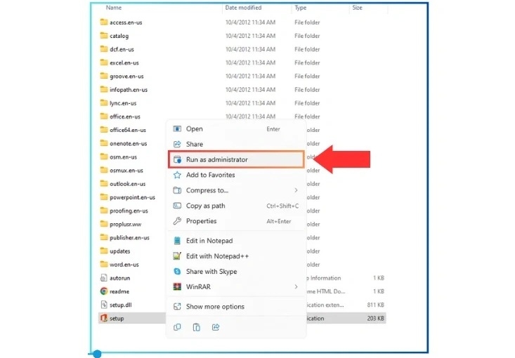 Giải nén xong, mở thư mục, chạy Setup.exe với quyền Admin