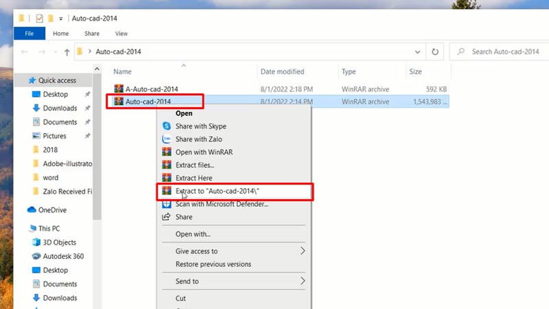 Giải nén file Autocad 2014 vào thư mục để chuẩn bị cài đặt
