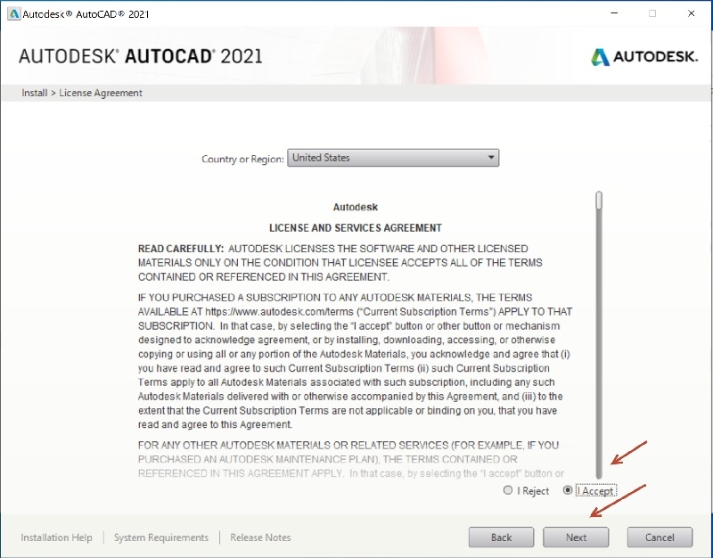 Tích I Accept để đồng ý điều khoản, sau đó nhấn Next để tiếp tục