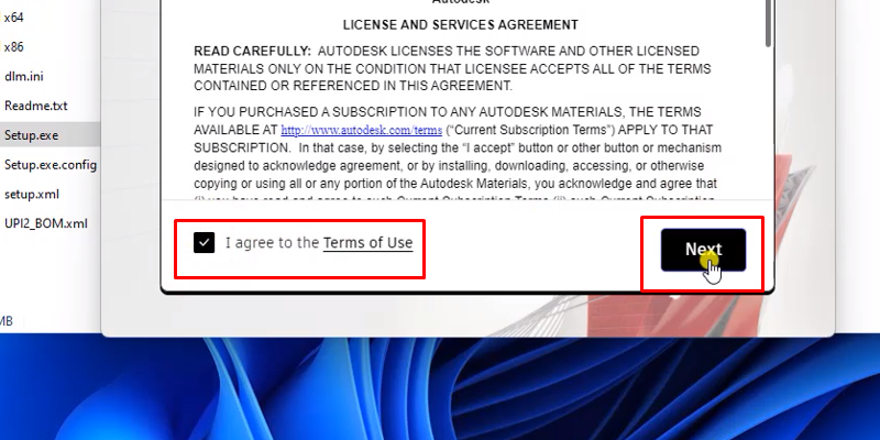Tích vào ô "I Agree" để chấp nhận điều khoản, rồi nhấn Next để tiếp tục