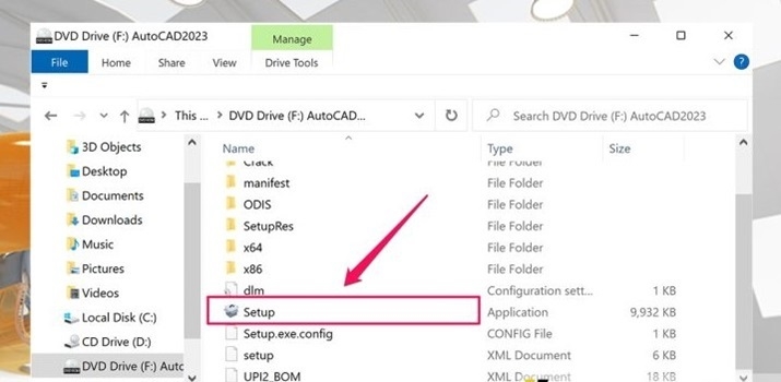 Mở thư mục giải nén hoặc ổ đĩa ảo, nhấp đúp Setup.exe để cài đặt