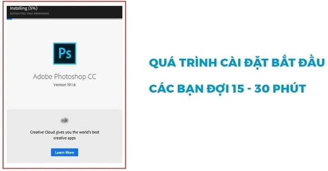 Chờ quá trình cài đặt hoàn tất, đảm bảo không có ứng dụng nào chạy Chờ quá trình cài đặt hoàn tất, đảm bảo không có ứng dụng nào chạy