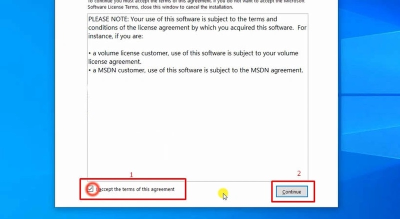 Chấp nhận điều khoản Microsoft và nhấn Next để tiếp tục cài đặt