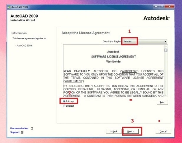 Đọc kỹ điều khoản, chọn "I Accept" và nhấn "Next" để tiếp tục cài đặt