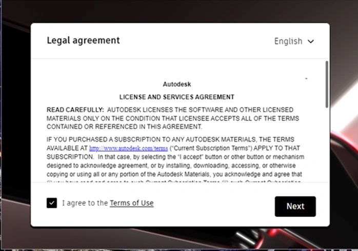 Tích vào "I accept the terms in the license agreement" rồi nhấn Next