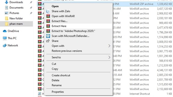 Dùng WinRAR hoặc 7-Zip giải nén file trước khi cài đặt Photoshop