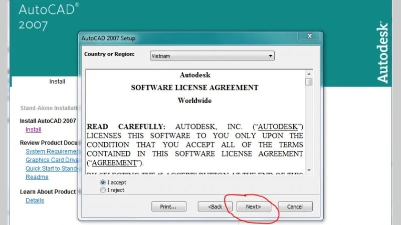 Đọc điều khoản, chọn "I accept" rồi nhấn "Next" để tiếp tục