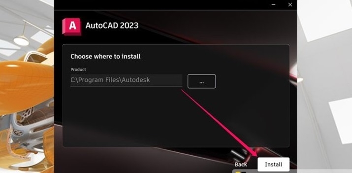 Chọn vị trí cài đặt (nên giữ mặc định), rồi nhấn Install để tiếp tục