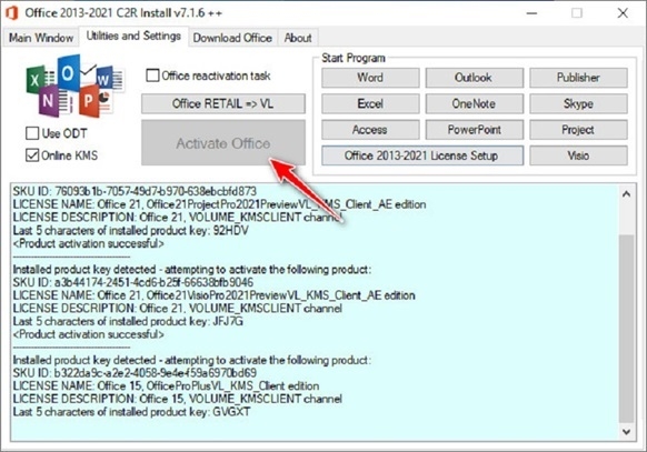 Mở Office, vào Utilities, chọn Active Office, nhập key hoặc dùng thử
